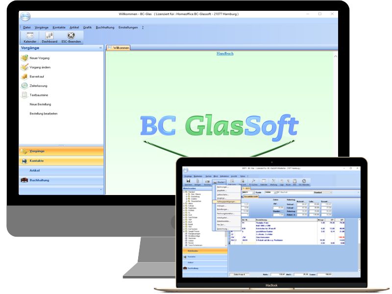 Programmoberfläche – Originalabbildung aus BC-GlasSoft