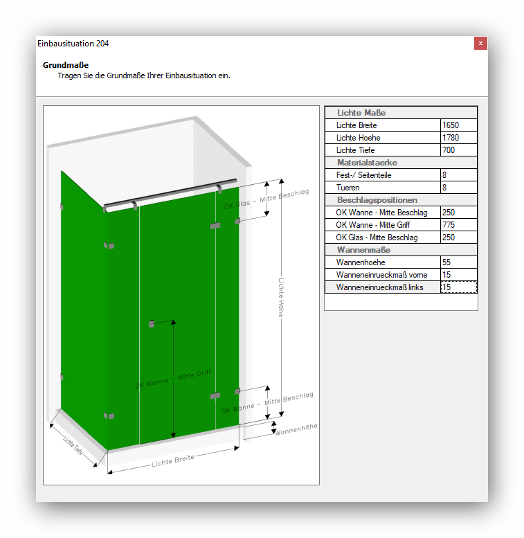 Duschkabinenplanung – Originalabbildung aus BC-GlasSoft