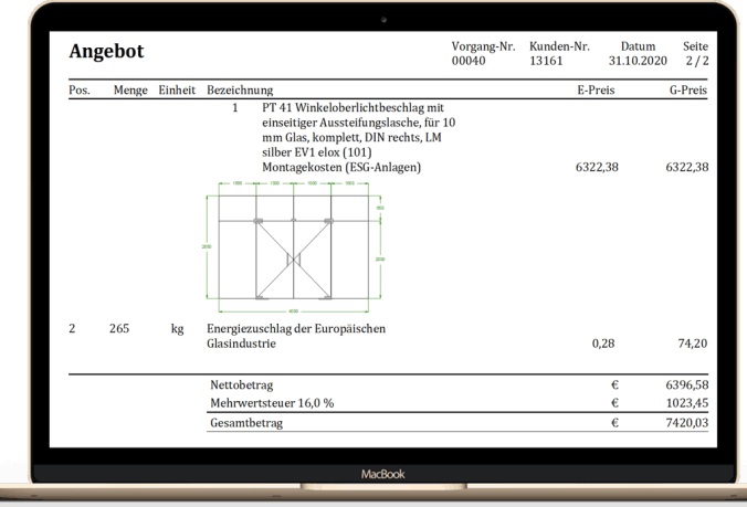 Angebote und Kalkulation – Originalabbildung aus BC-GlasSoft